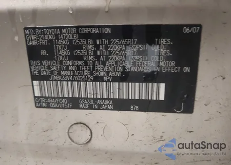 2007 Toyota Rav4 Base V6 из США, поврежденный, VIN JTMBK33V476025129